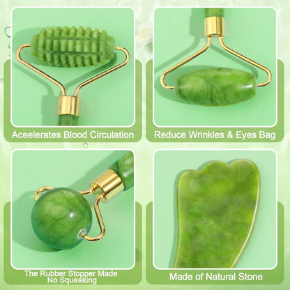 6Pcs Jade Roller for Face,Gua Sha Facial Tools for Women Natural Face Roller Massager Tool for Skincare, Makeup