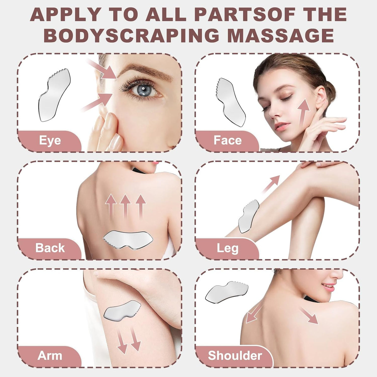 Gua Sha Facial Tools, Upgrade Stainless Steel Gua-Sha, Guasha Tool for Face and Body Treatment, Muscle Tension and Puffiness Relief for Guasha Tool, Skin Care Gifts for Women